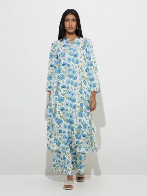 Utsa Blue Floral Printed Palazzos
