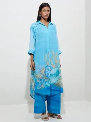 Utsa Blue Tie-Dye Printed Palazzos