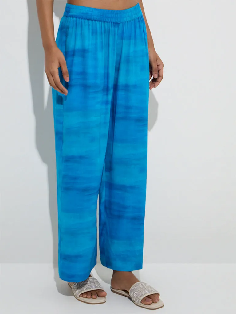 Utsa Blue Tie-Dye Printed Palazzos