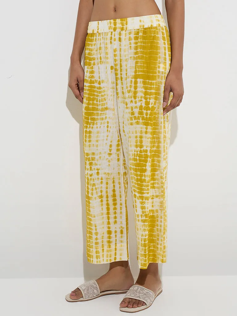 Utsa Mustard Tie-Dye Pattern Cotton Ethnic Pants
