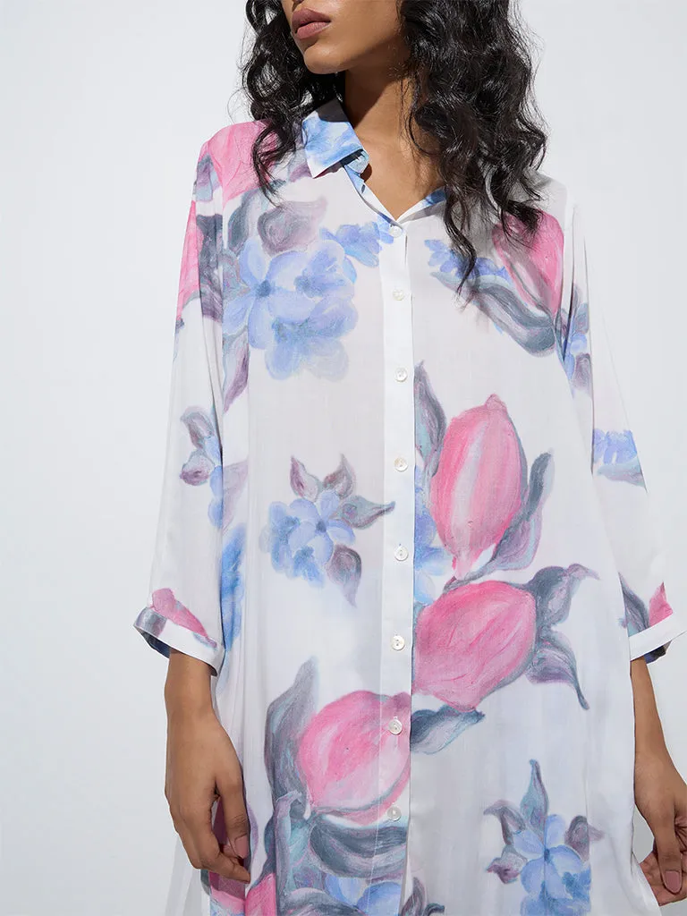 Utsa White Floral Design A-Line Kurta