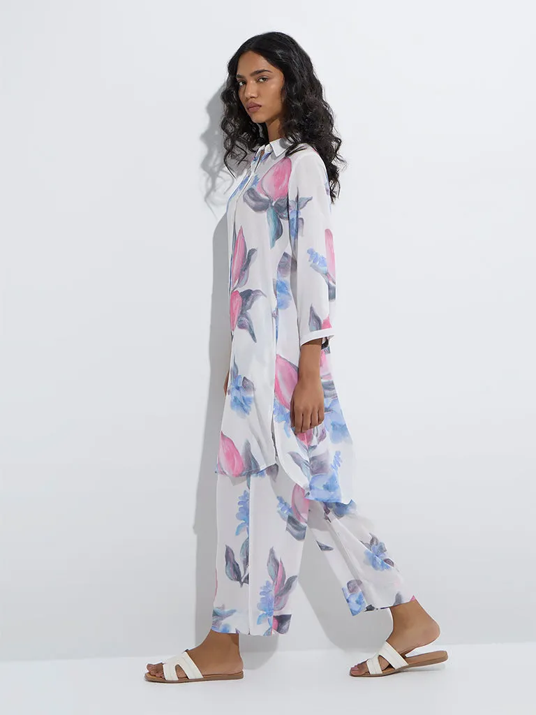 Utsa White Floral Design A-Line Kurta