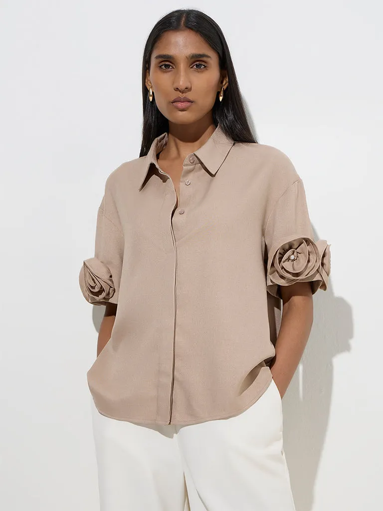 Wardrobe Beige Rosette Detailed Shirt