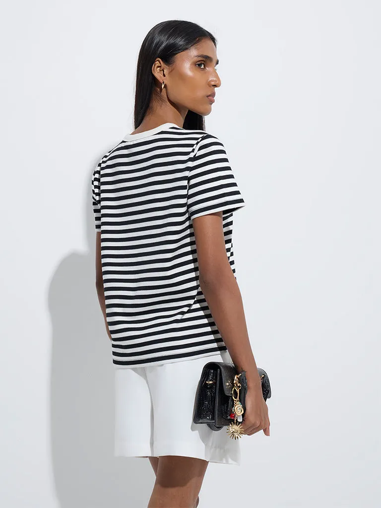Wardrobe Black Striped Cotton-Blend T-Shirt