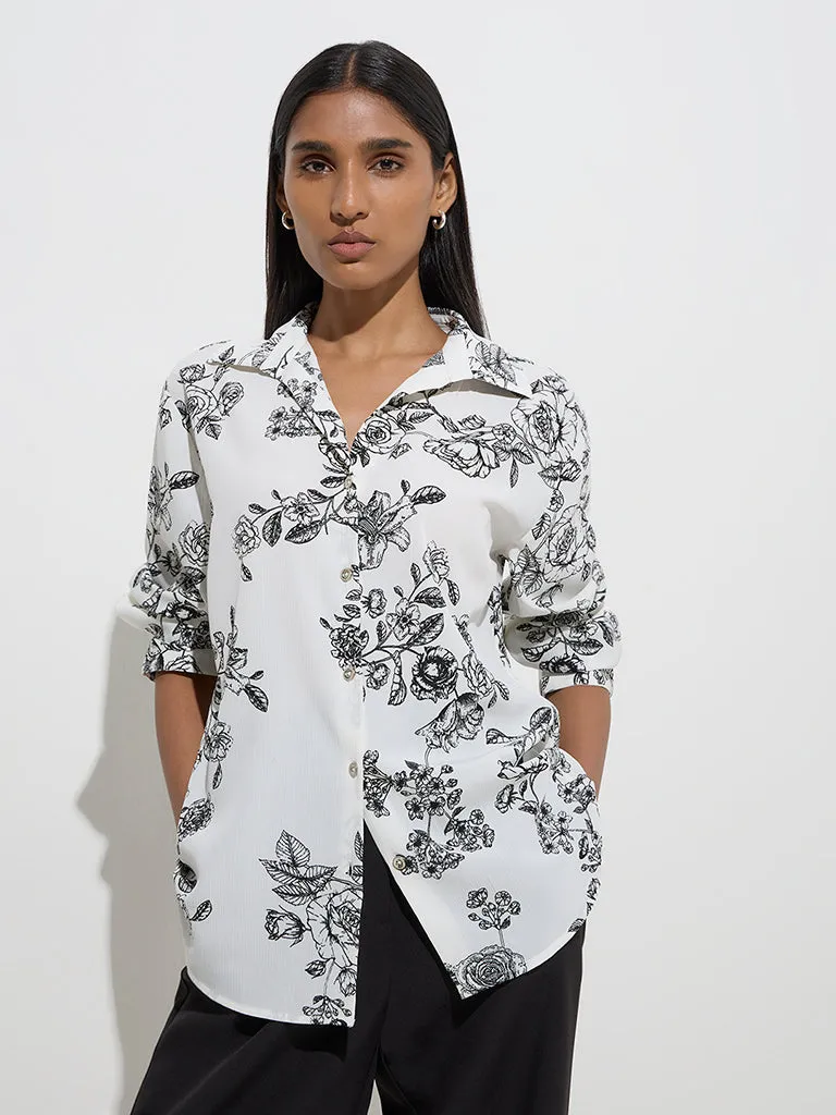 Wardrobe White Floral Design Shirt