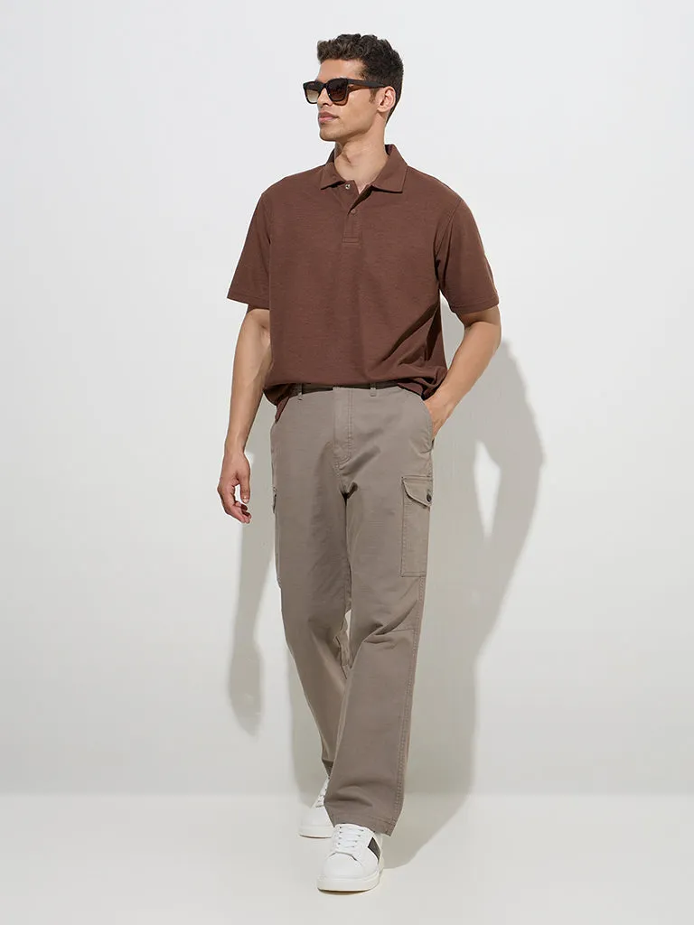 WES Casuals Brown Relaxed-Fit Cotton Polo T-Shirt