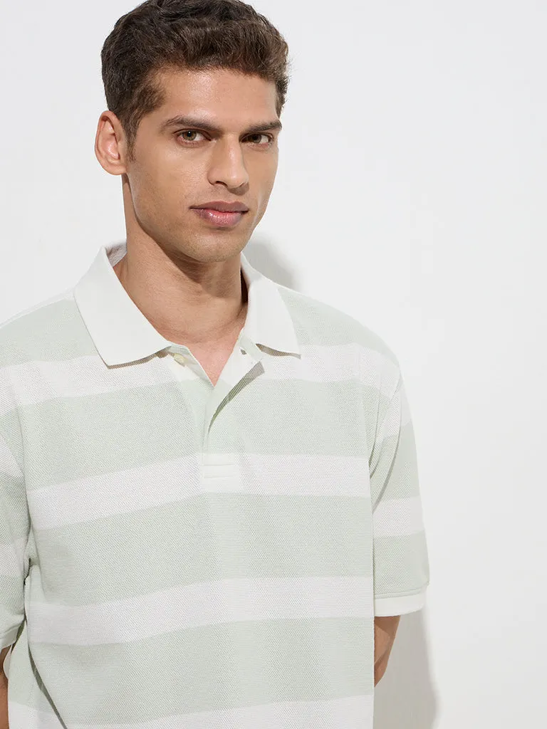 WES Casuals Mint Relaxed-Fit Cotton-Blend Polo T-Shirt