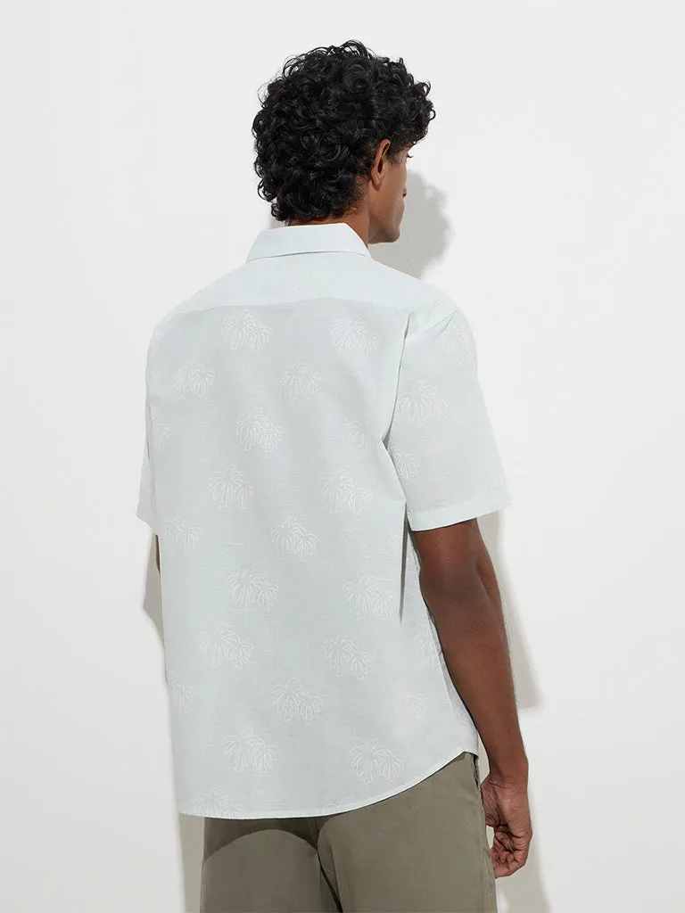 WES Casuals Mint Tropical-Inspire Relaxed-Fit Cotton Shirt