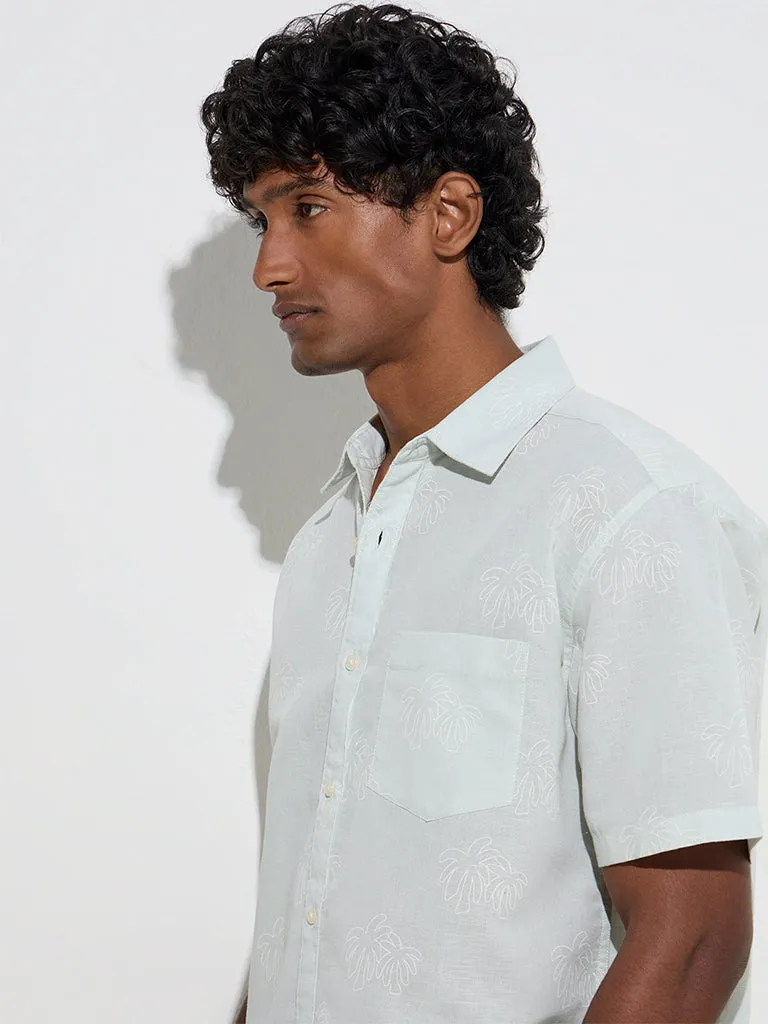 WES Casuals Mint Tropical-Inspire Relaxed-Fit Cotton Shirt