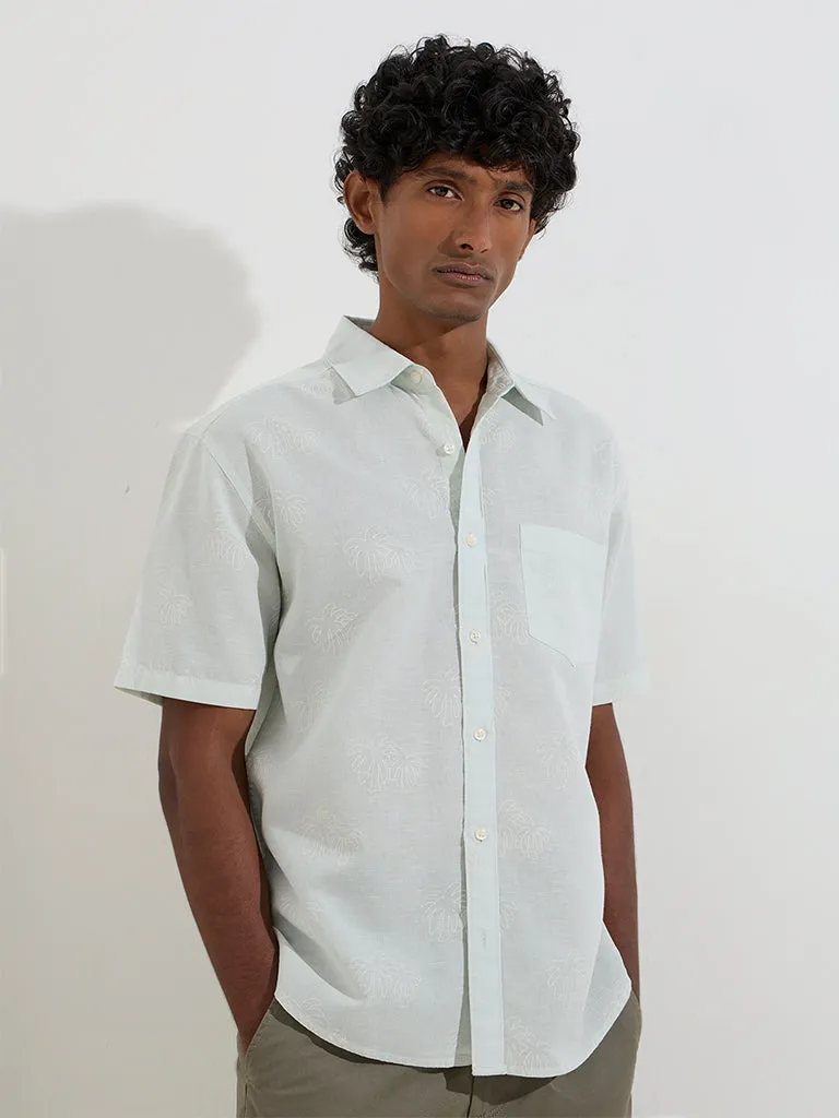 WES Casuals Mint Tropical-Inspire Relaxed-Fit Cotton Shirt