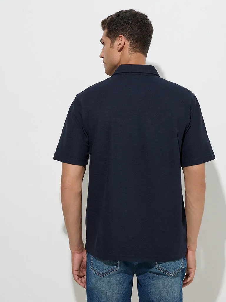 WES Casuals Navy Relaxed-Fit Cotton-Blend Polo T-Shirt