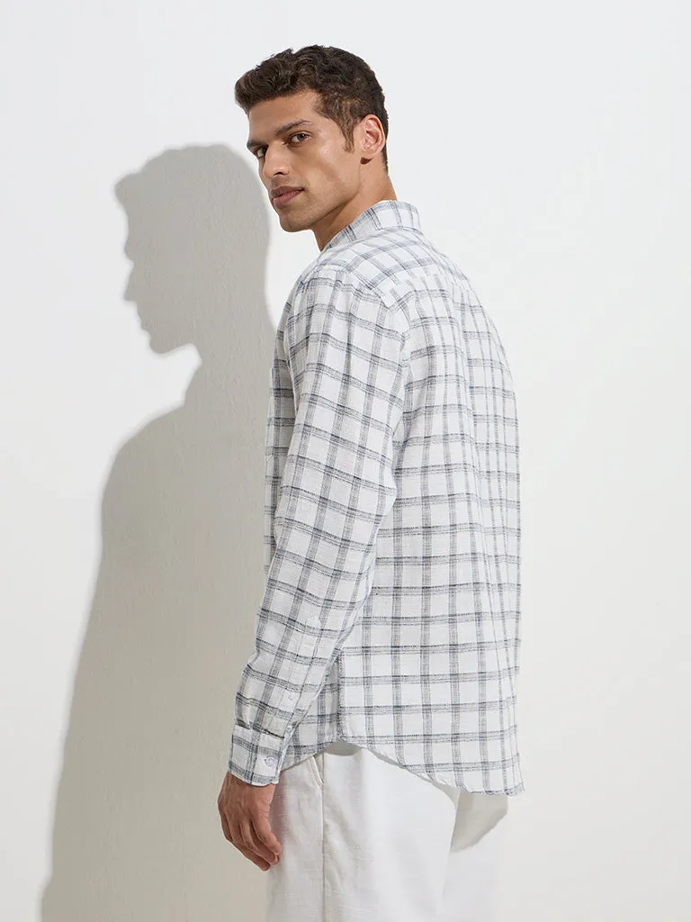 WES Casuals Off-White Checks Design Relaxed-Fit Cotton Shirt