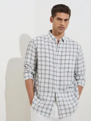 WES Casuals Off-White Checks Design Relaxed-Fit Cotton Shirt