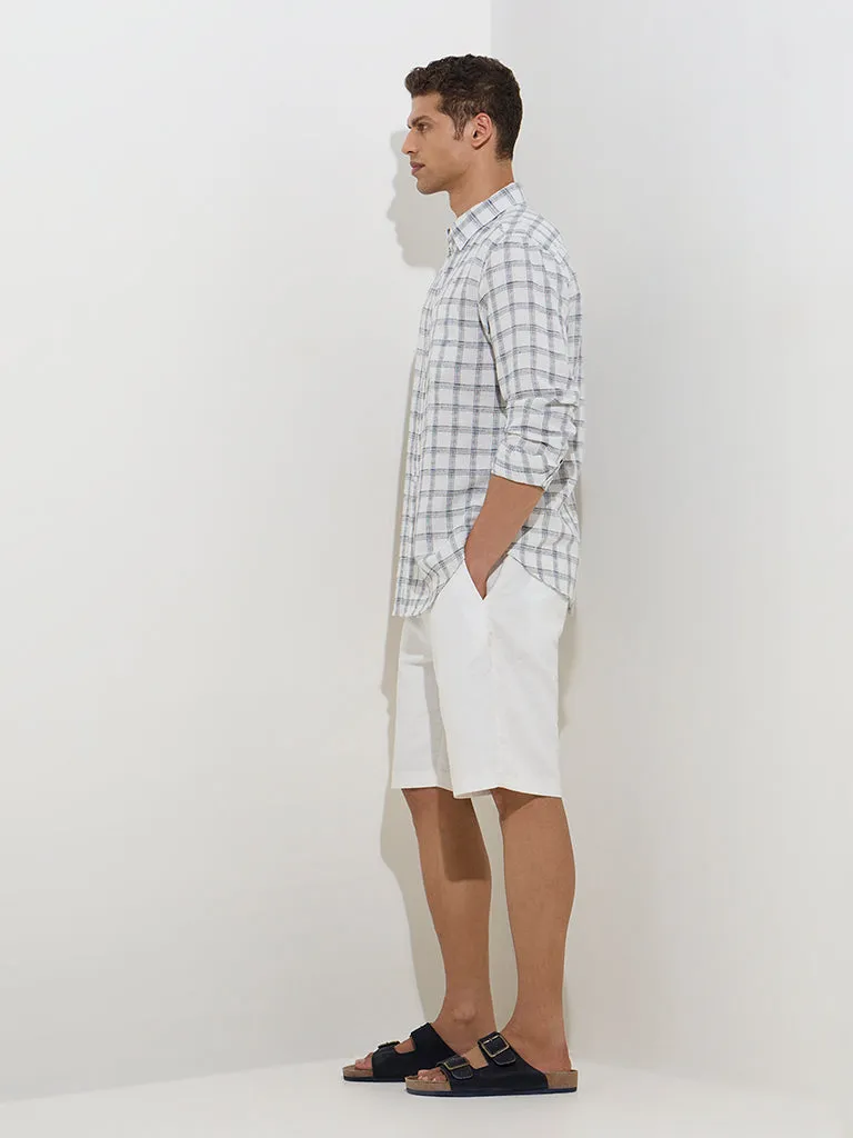 WES Casuals Off-White Checks Design Relaxed-Fit Cotton Shirt