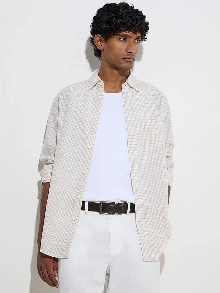 WES Casuals Off-White Checks Relaxed-Fit Cotton-Blend Shirt