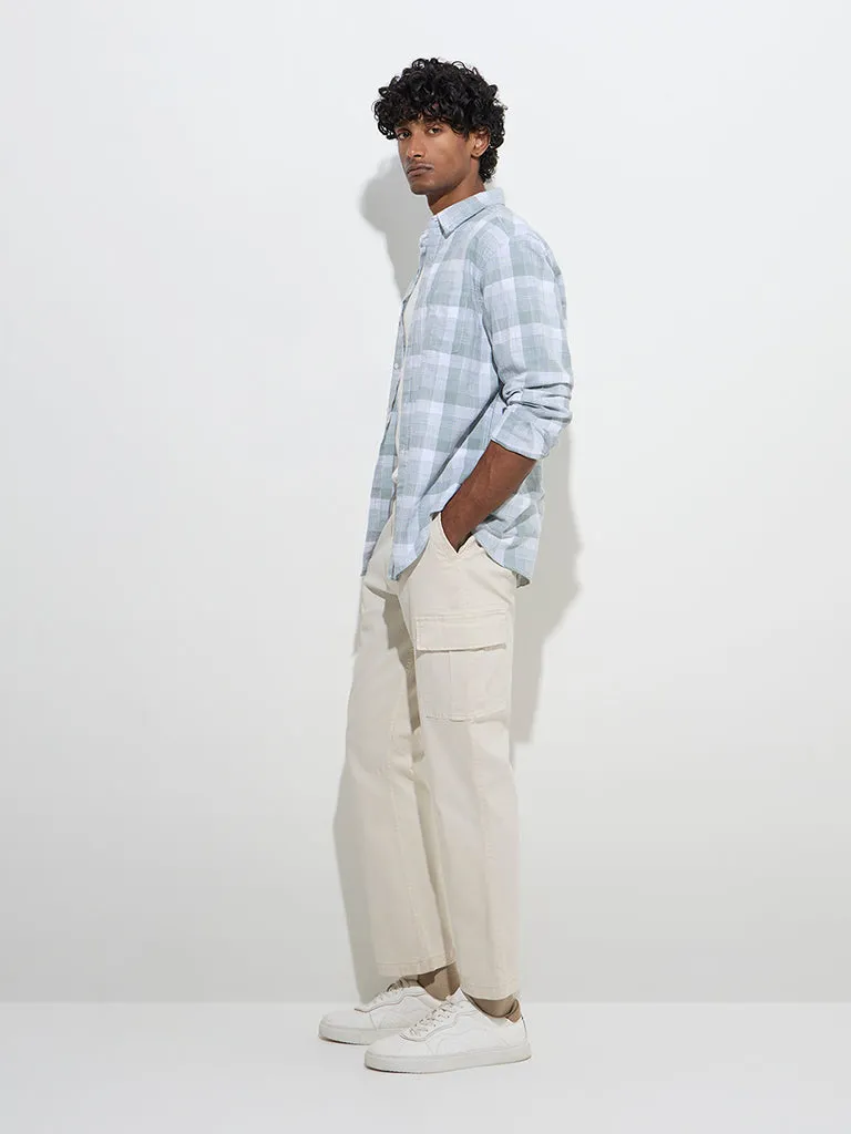 WES Casuals Sage Checks Design Relaxed-Fit Cotton Shirt
