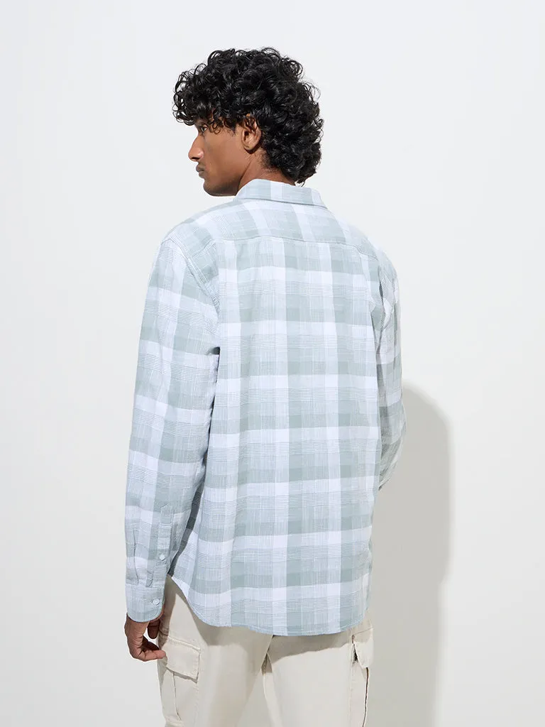 WES Casuals Sage Checks Design Relaxed-Fit Cotton Shirt