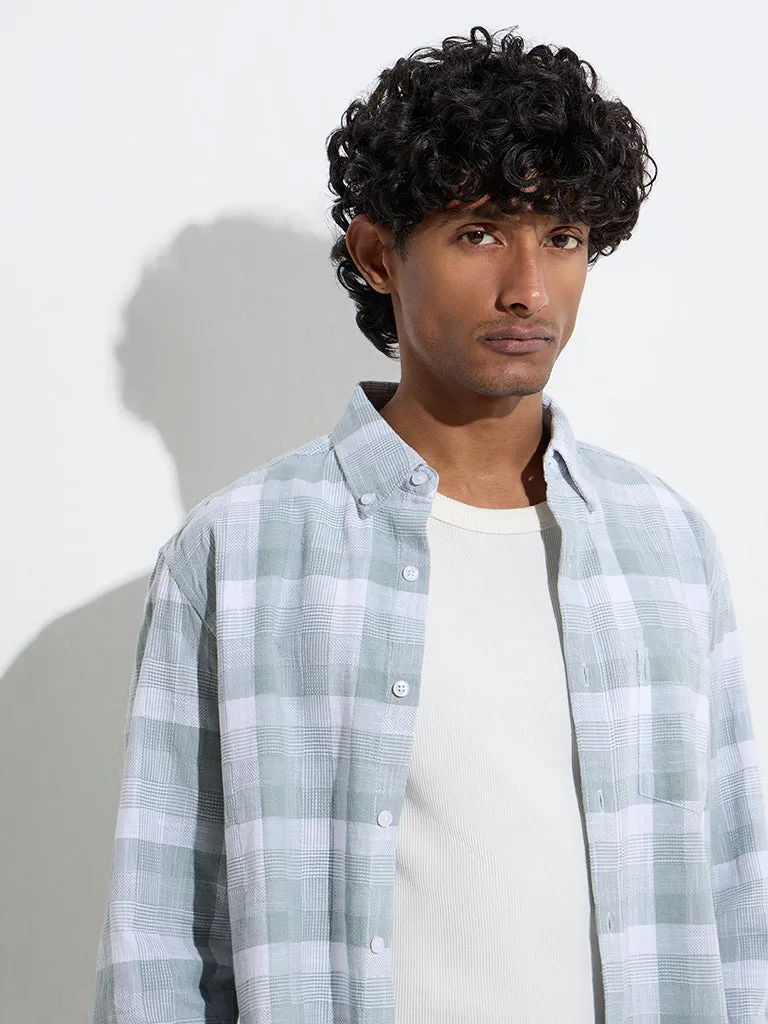 WES Casuals Sage Checks Design Relaxed-Fit Cotton Shirt