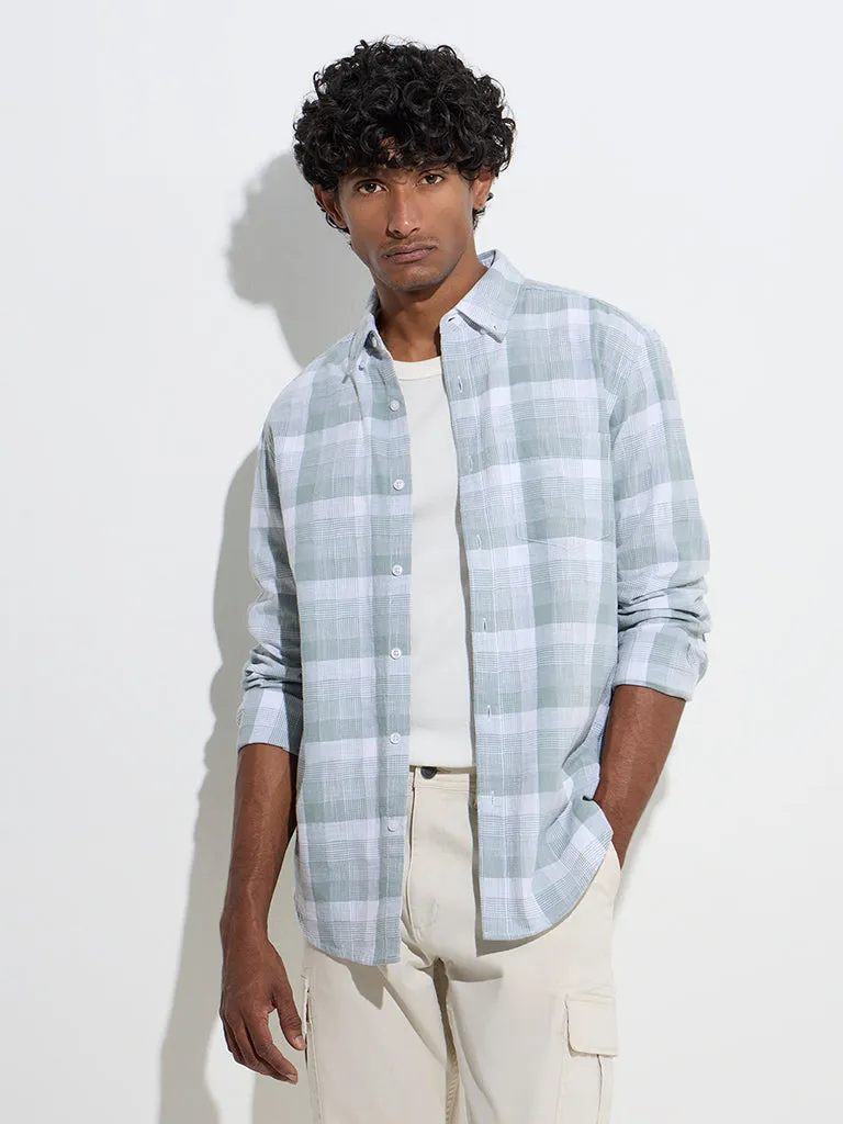 WES Casuals Sage Checks Design Relaxed-Fit Cotton Shirt