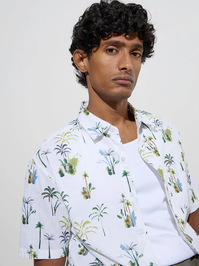 WES Casuals White Tropical Print Relaxed-Fit Cotton Shirt