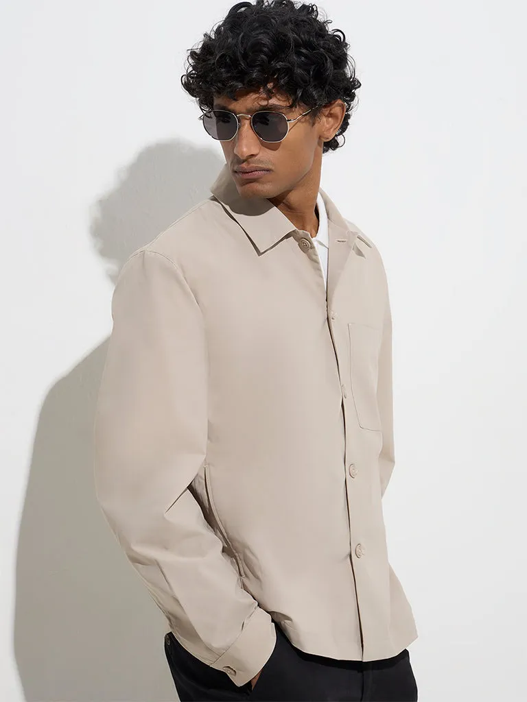 WES Formals Beige Solid Relaxed-Fit Jacket