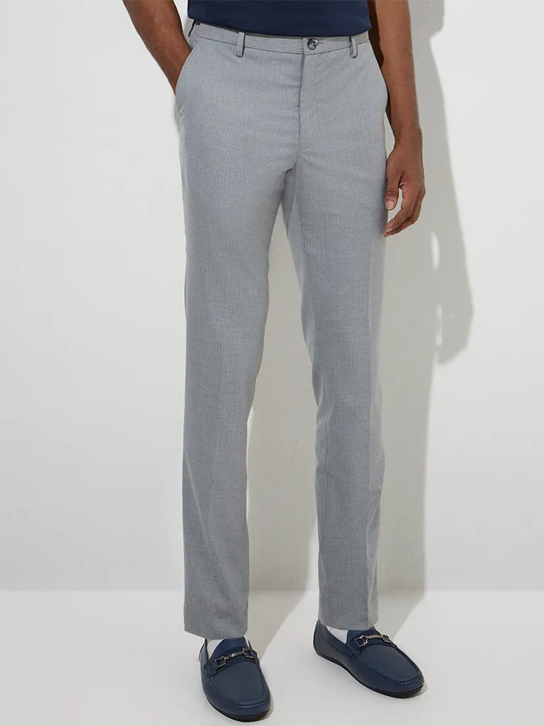 WES Formals Grey Ultra-Slim Fit Mid-Rise Trousers