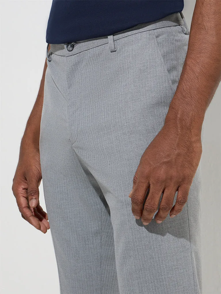 WES Formals Grey Ultra-Slim Fit Mid-Rise Trousers