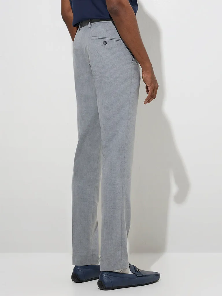 WES Formals Grey Ultra-Slim Fit Mid-Rise Trousers