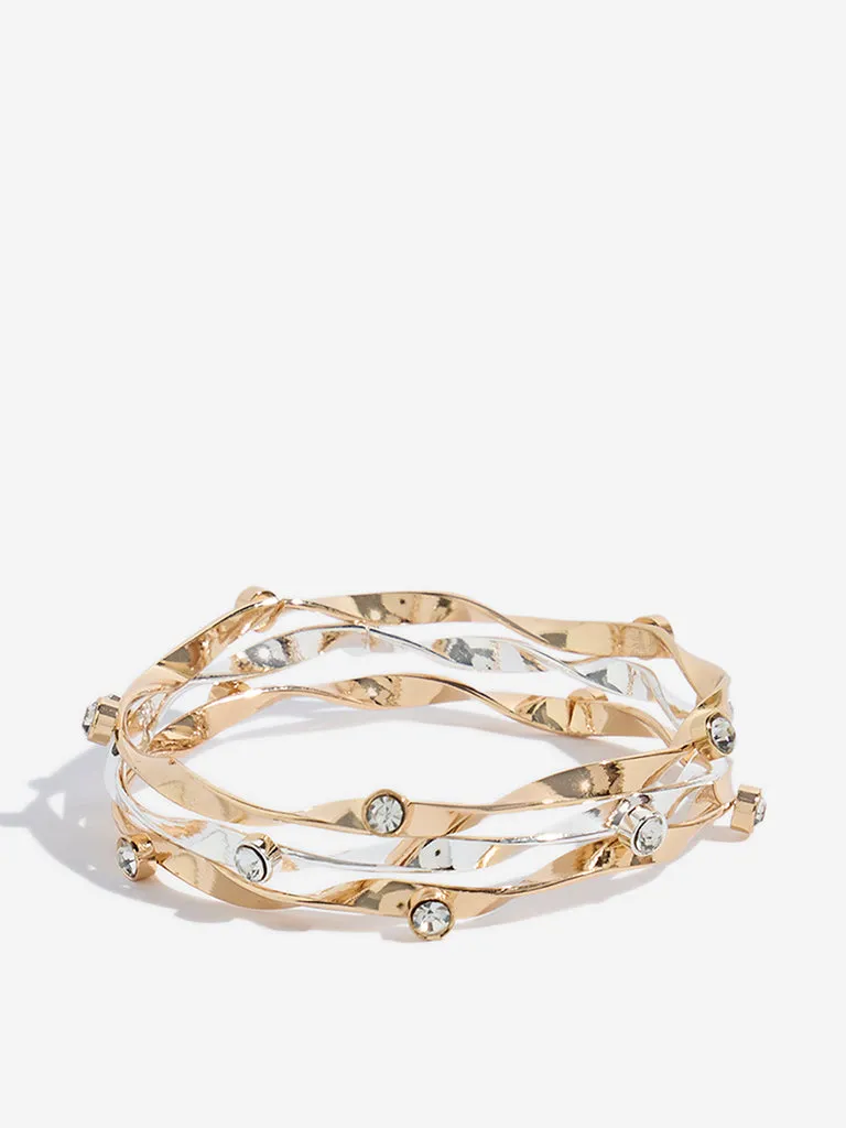 Westside Accessories Gold Twisted Bangles Set - Pack of 3