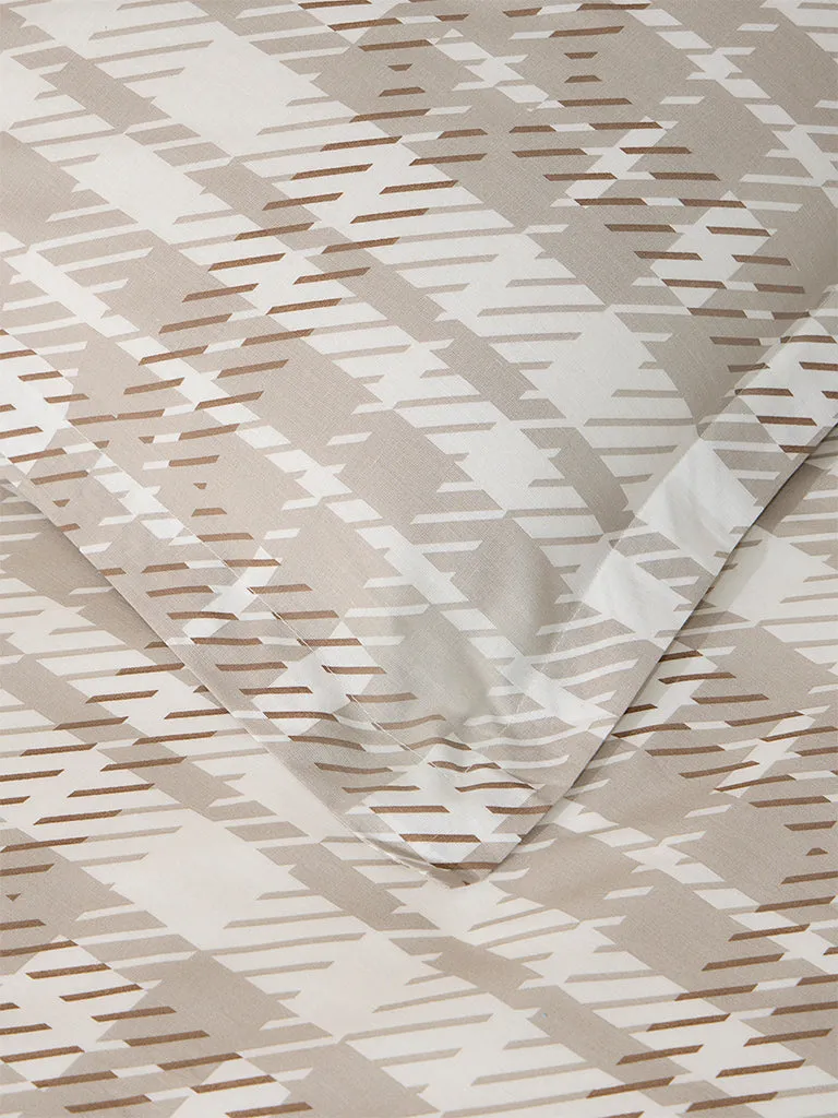 Westside Home Beige Checkered Single Bed Flat Sheet and Pillowcase Set