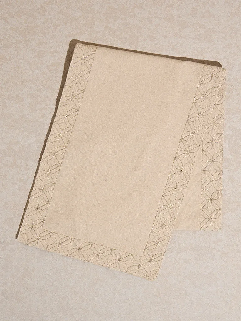 Westside Home Beige Geometric Embroidered Table Runner