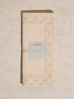 Westside Home Beige Geometric Embroidered Table Runner