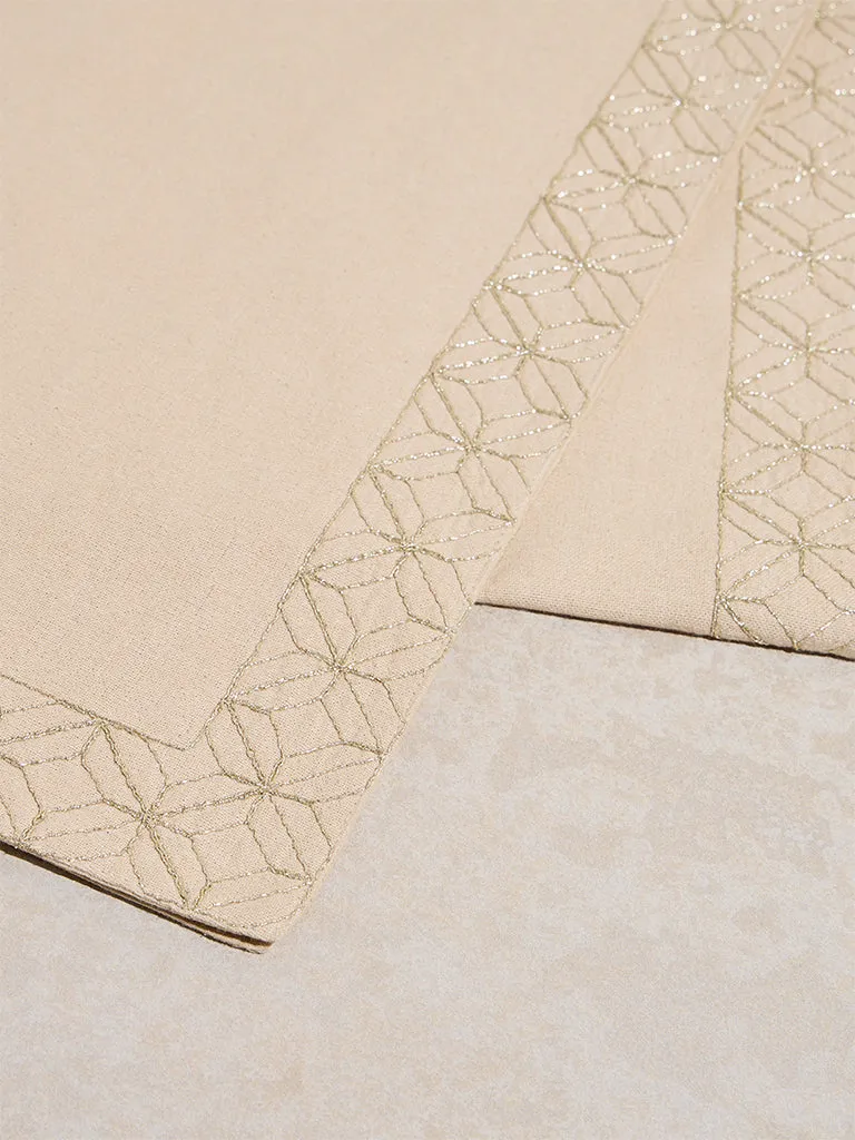 Westside Home Beige Geometric Embroidered Table Runner
