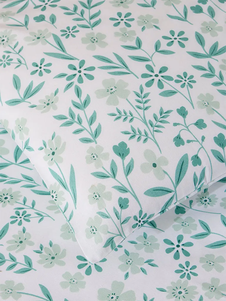 Westside Home Blue Floral Design King Bed Flat Sheet and Pillowcase Set