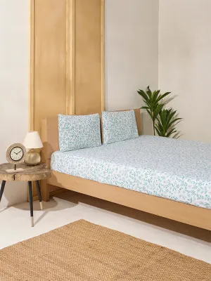 Westside Home Blue Floral Design King Bed Flat Sheet and Pillowcase Set