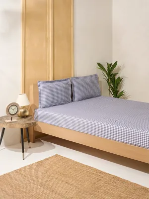Westside Home Charcoal Gingham Checkered King Bed Fitted Sheet and Pillowcase Set