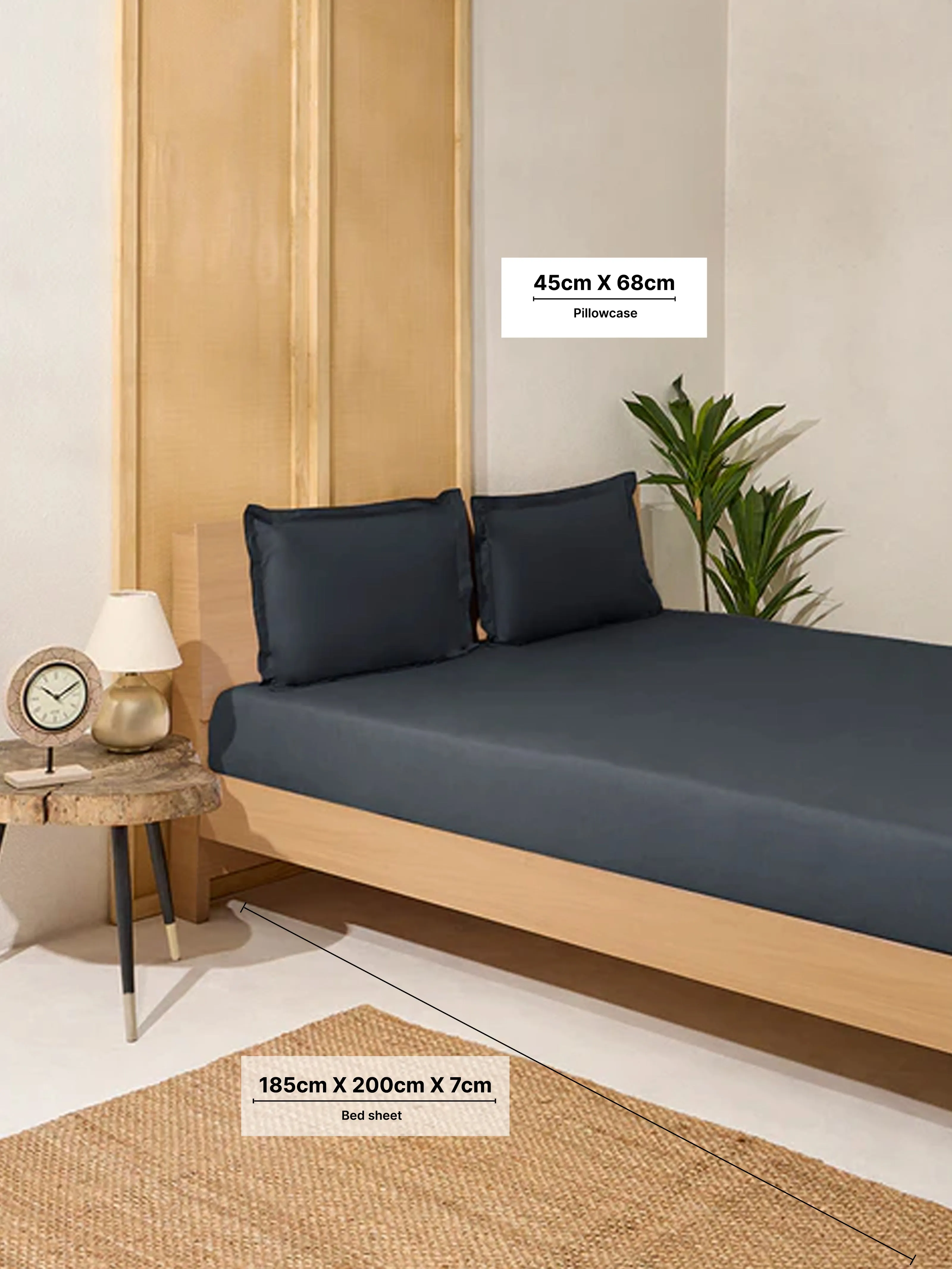 Westside Home Charcoal Solid King Bed Fitted Sheet and Pillowcase Set