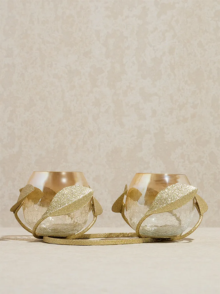 Westside Home Gold Leaf Design Tealight Candle Holder