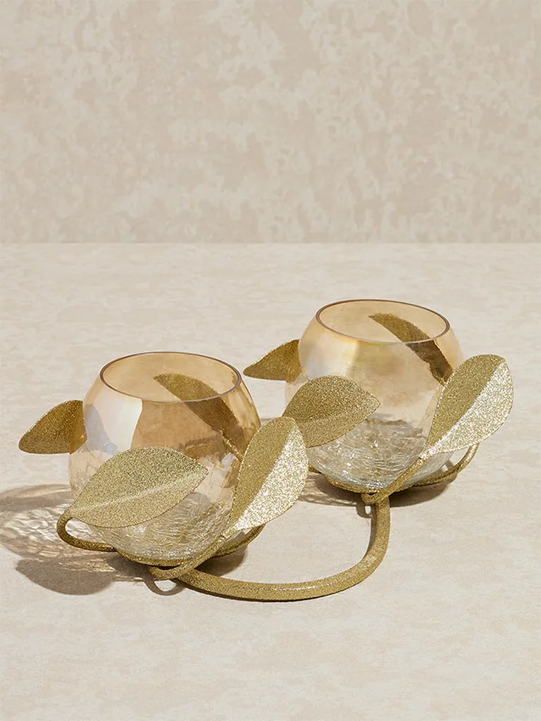 Westside Home Gold Leaf Design Tealight Candle Holder