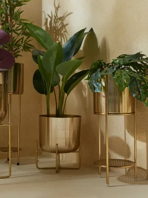 Westside Home Gold Lotus Etched Planter with Short Stand