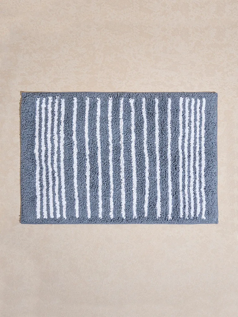 Westside Home Grey Stripe Printed Bath Mat