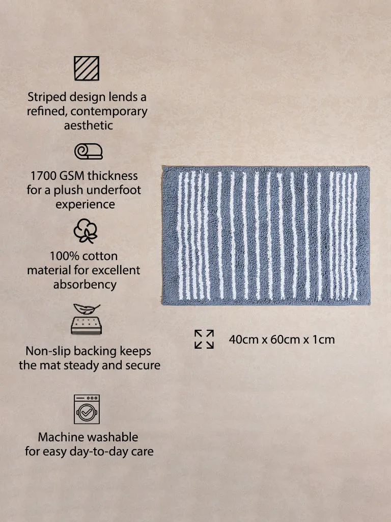 Westside Home Grey Stripe Printed Bath Mat