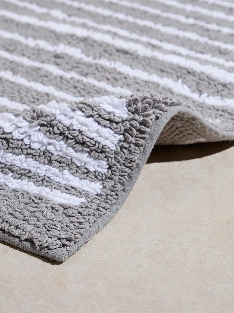 Westside Home Grey Stripe Printed Bathmat
