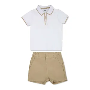 White Polo Beige Shorts Set