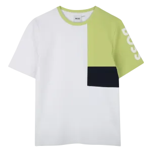 White Shirt Lime Sleeve Asymmetric T-Shirt