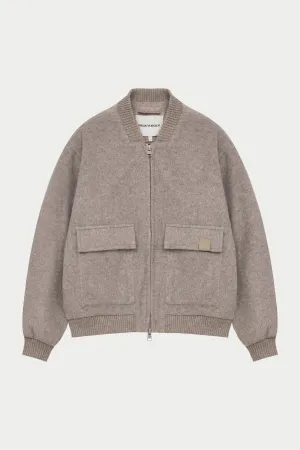 WOOL BLEND BOMBER JACKET - BEIGE