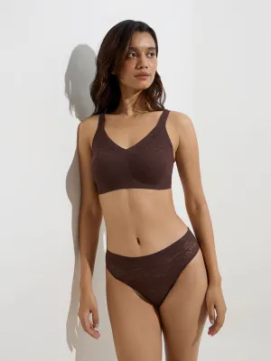 Wunderlove Brown Lace Detailed Invisible Hi-Leg Brief