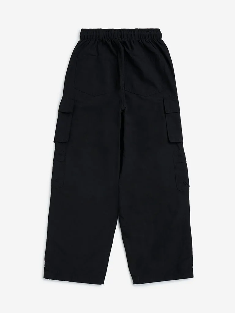 Y&F Kids Black Cargo-Style Mid-Rise Cotton Trousers