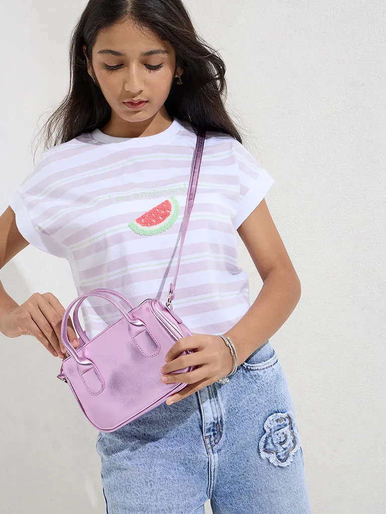 Y&F Kids Lilac Striped Cotton T-Shirt