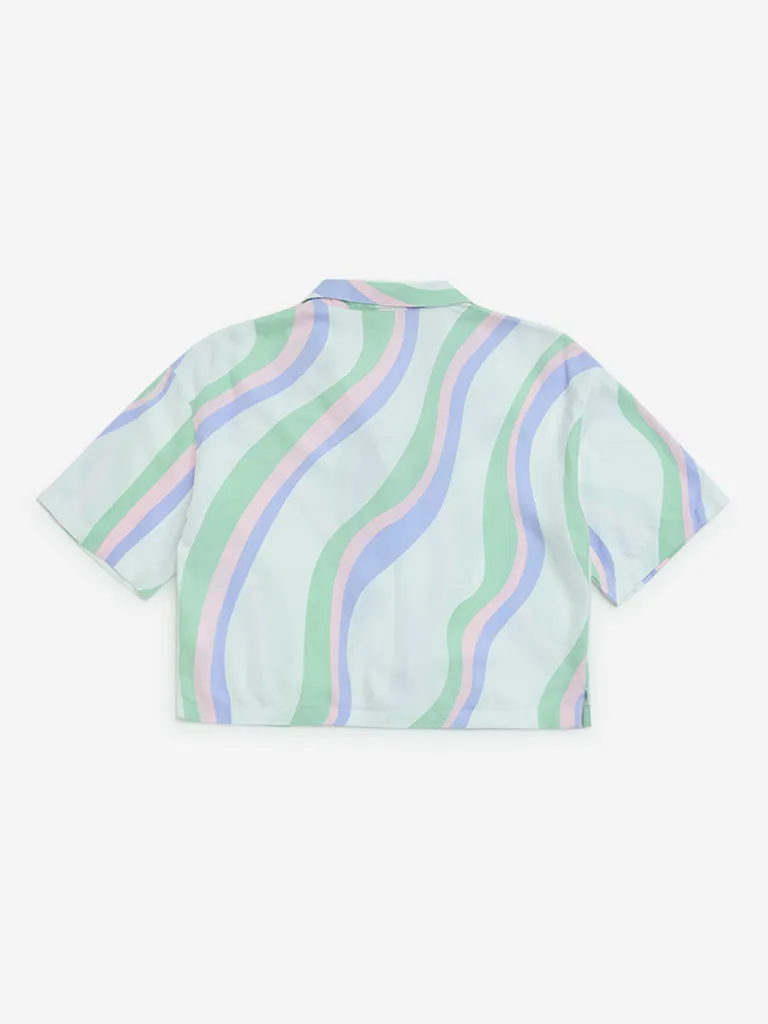 Y&F Kids White Wave Printed Cropped Shirt